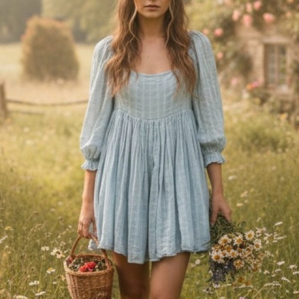 Mable cottagecore dress Square Neck Fairycore Fit and Flare Mini Dress Medium